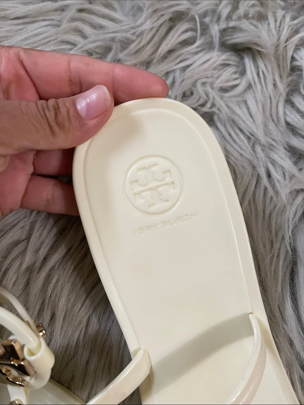 Tory Burch Cream Miller Logo Jelly Thong Sandals